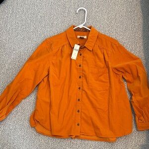 Anthropologie Vibrant Orange Corduroy Shirt